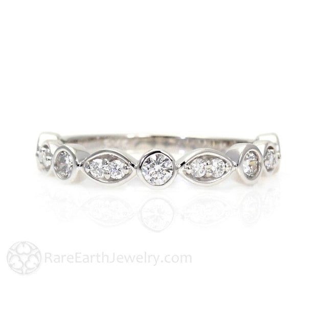 Bezel Set Diamond Wedding Ring or Anniversary Band 18K White Gold - Rare Earth Jewelry