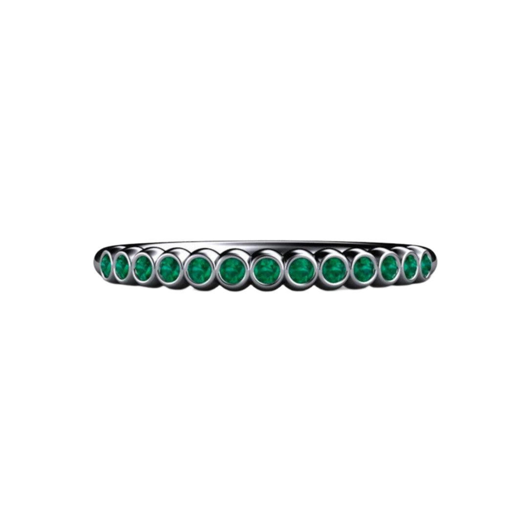 Natural Emerald Band, Bezel Set Emerald Ring or Anniversary Band in Platinum | Rare Earth Jewelry