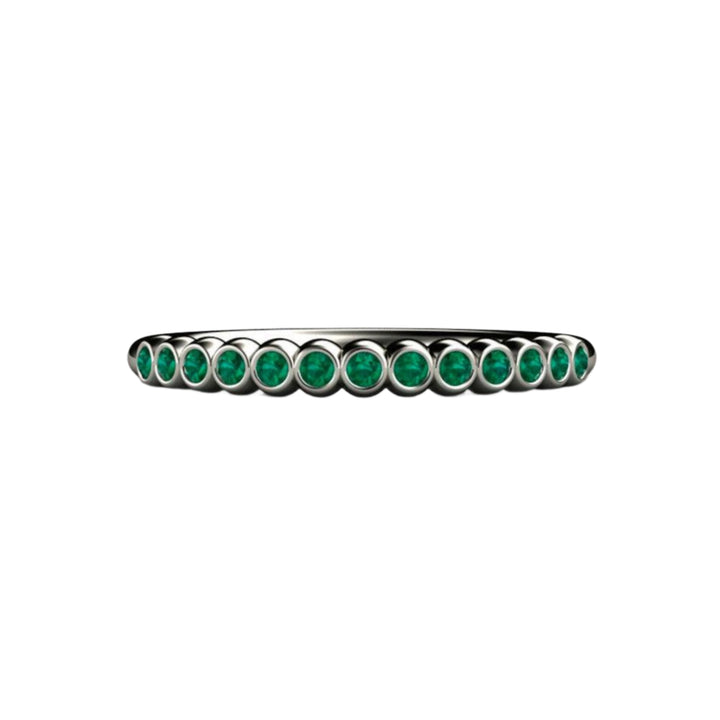 Bezel Set Natural Emerald Band in White Gold, Dainty Anniversary Ring, Bubble Style Stacking Ring | Rare Earth Jewelry