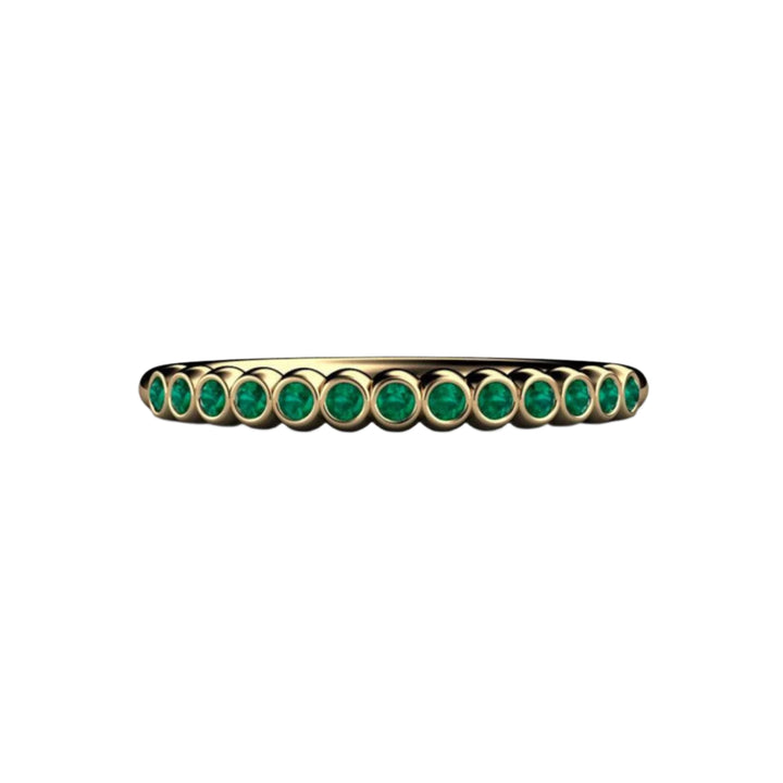 Bezel Set Natural Emerald Ring, Dainty Anniversary Band, Bubble Style Stacking Ring in Gold and Platinum | Rare Earth Jewelry