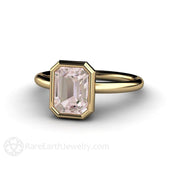 Bezel Set Morganite Ring Emerald Cut Solitaire Engagement Ring 14K Yellow Gold - Engagement Only - Rare Earth Jewelry