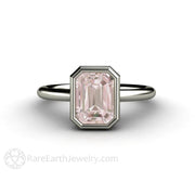 Bezel Set Morganite Ring Emerald Cut Solitaire Engagement Ring 14K White Gold - Engagement Only - Rare Earth Jewelry