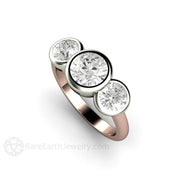 Bezel Set Three Stone Engagement Ring with Forever One Moissanite - 14K Rose/White Top - Engagement - April - Bezel - Moissanite - Rare Earth Jewelry