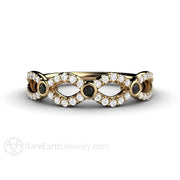 Black and White Diamond Infinity Wedding Ring Anniversary Band 14K Yellow Gold - Rare Earth Jewelry