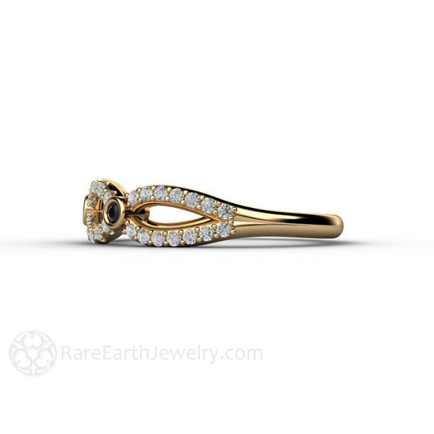 Black and White Diamond Infinity Wedding Ring Anniversary Band 14K Yellow Gold - Rare Earth Jewelry