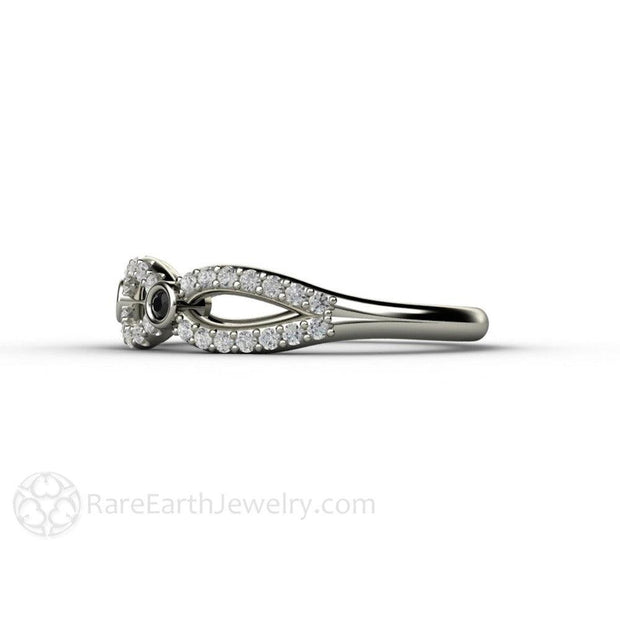 Black and White Diamond Infinity Wedding Ring Anniversary Band 14K White Gold - Rare Earth Jewelry