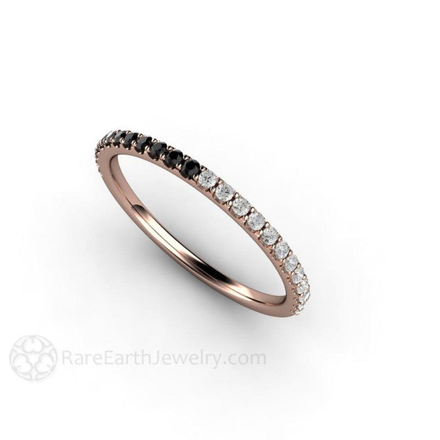 Black and White Diamond Ring Wedding Band or Petite Anniversary Band 18K Rose Gold - Rare Earth Jewelry