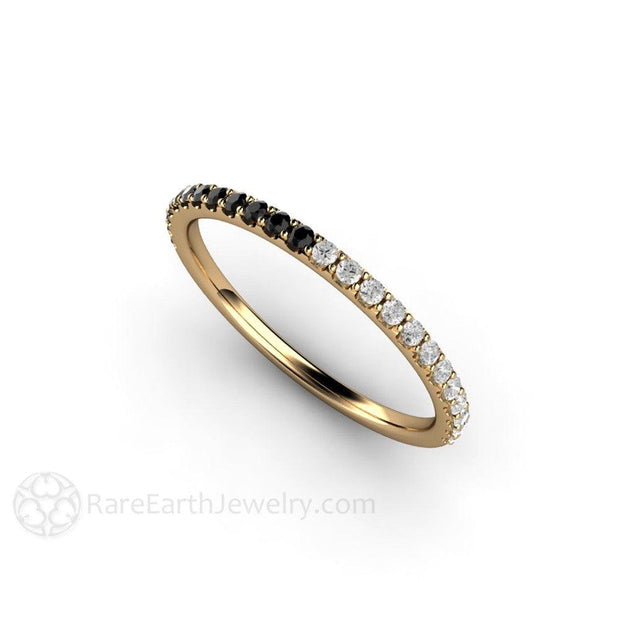 Black and White Diamond Ring Wedding Band or Petite Anniversary Band - 18K Yellow Gold - April - Band - Black - Rare Earth Jewelry