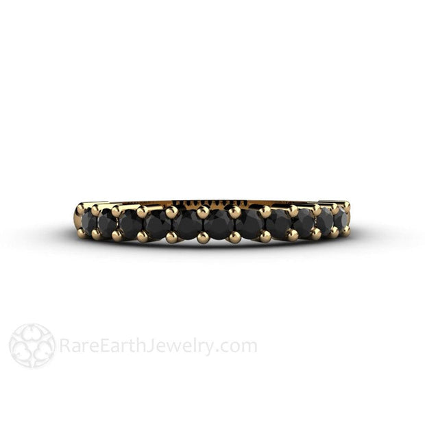 Black Diamond Anniversary Band or Stacking Ring - 14K Yellow Gold - April - Band - Black - Rare Earth Jewelry