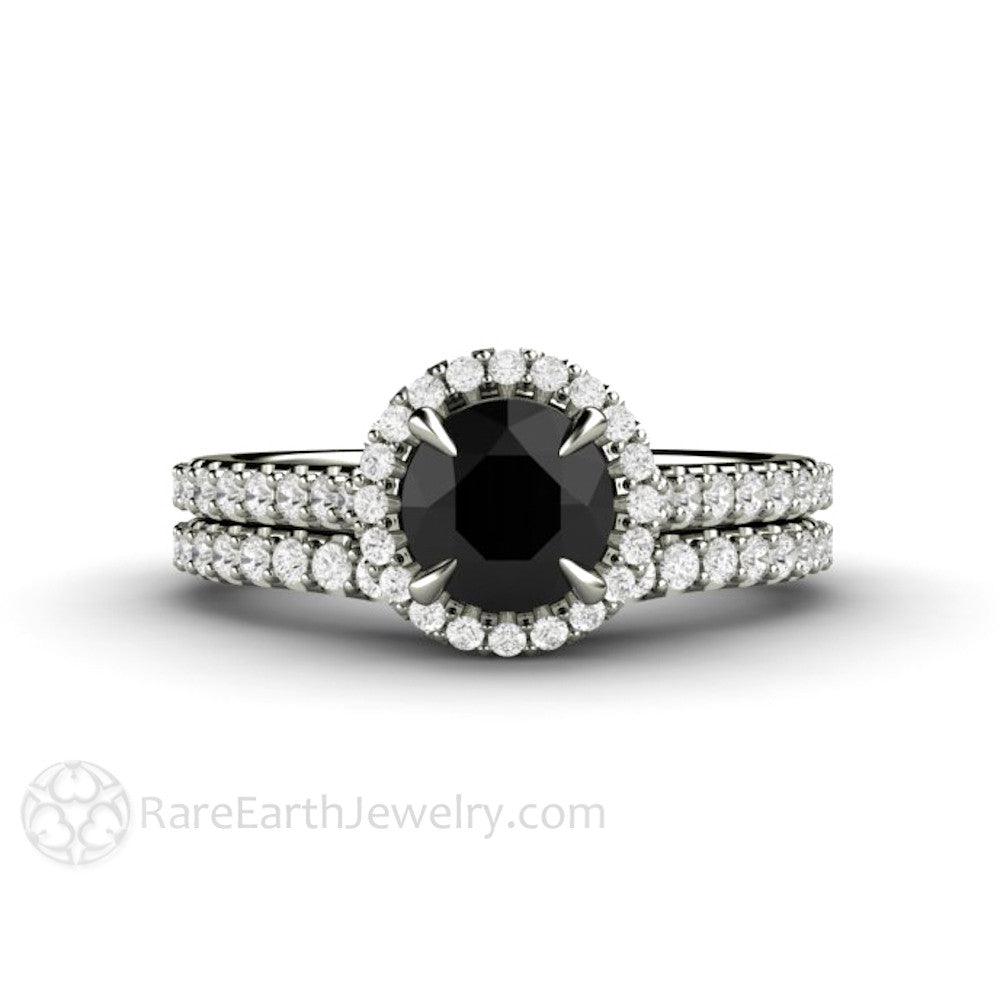 Petite Pave Halo Black Diamond Engagement Ring, Rare Earth Jewelry