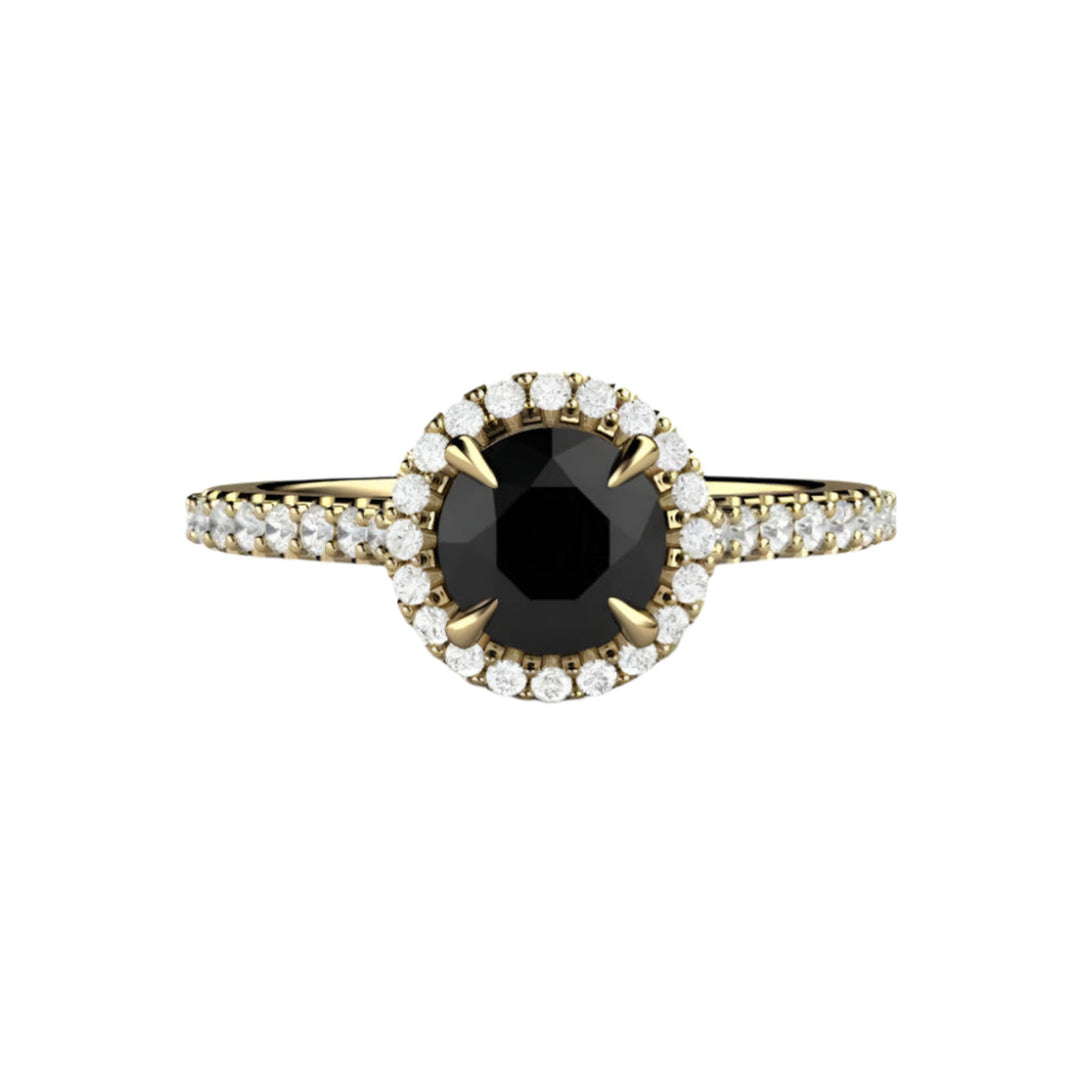 Petite Pave Halo Black Diamond Engagement Ring, Rare Earth Jewelry