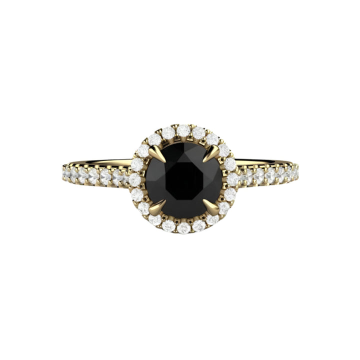 Petite Pave Halo Black Diamond Engagement Ring, Rare Earth Jewelry
