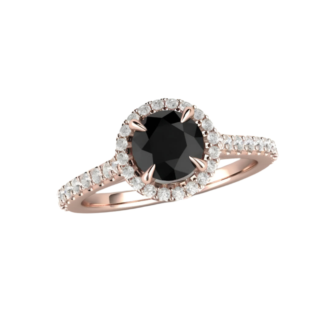 Petite Pave Halo Black Diamond Engagement Ring, Rare Earth Jewelry