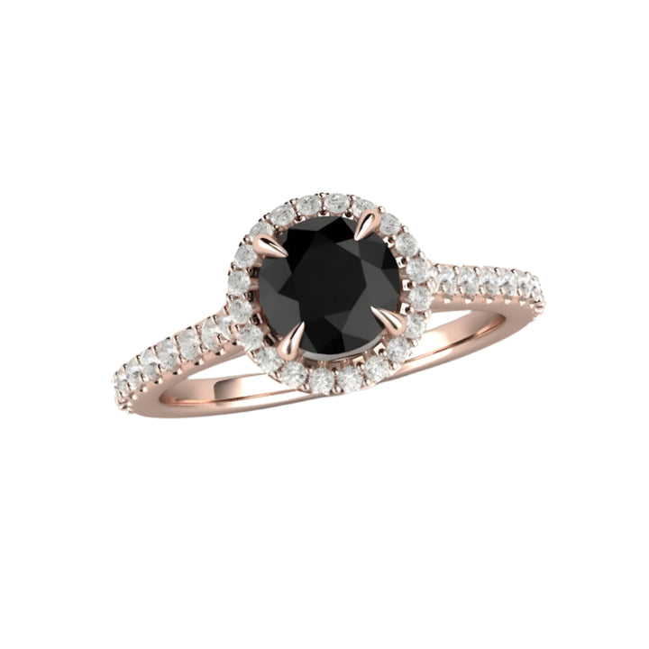 Petite Pave Halo Black Diamond Engagement Ring, Rare Earth Jewelry