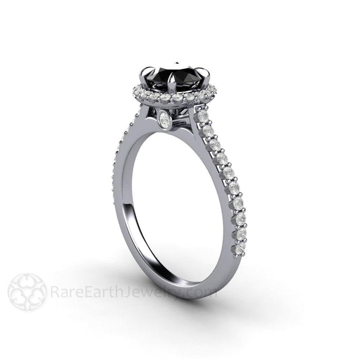 Petite Pave Halo Black Diamond Engagement Ring, Rare Earth Jewelry