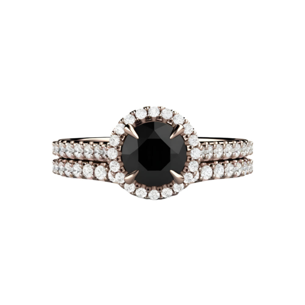 Petite Pave Halo Black Diamond Engagement Ring, Rare Earth Jewelry