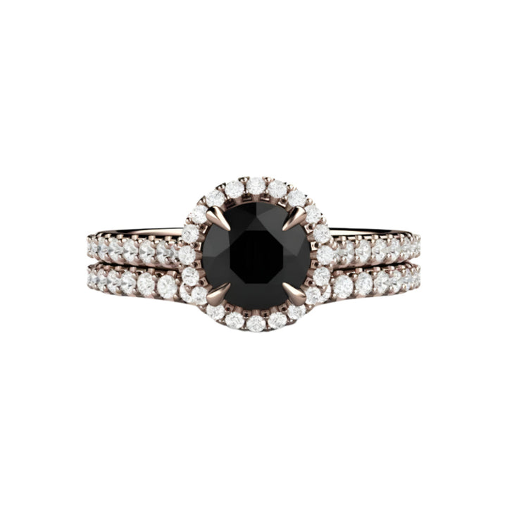 Petite Pave Halo Black Diamond Engagement Ring, Rare Earth Jewelry