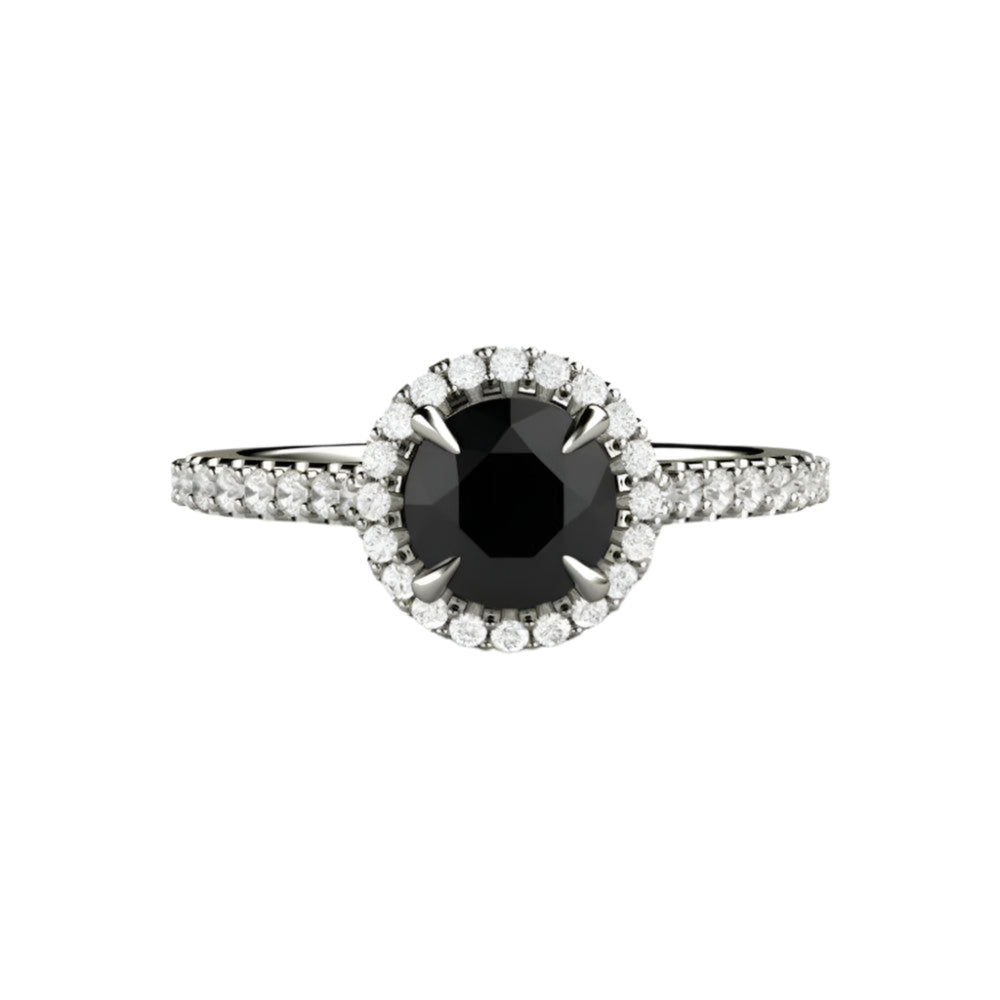 Petite Pave Halo Black Diamond Engagement Ring, Rare Earth Jewelry