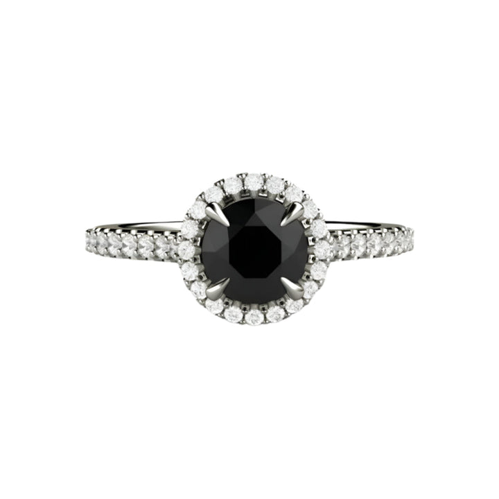 Petite Pave Halo Black Diamond Engagement Ring, Rare Earth Jewelry