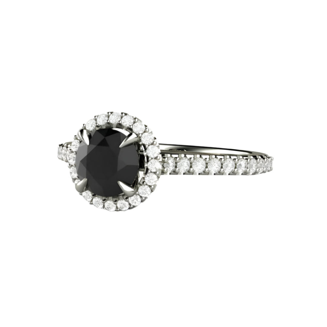 Petite Pave Halo Black Diamond Engagement Ring, Rare Earth Jewelry