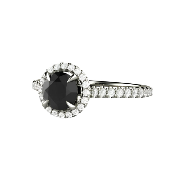 Petite Pave Halo Black Diamond Engagement Ring, Rare Earth Jewelry