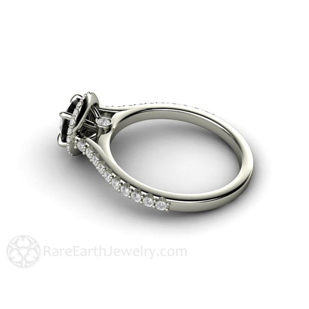 Petite Pave Halo Black Diamond Engagement Ring, Rare Earth Jewelry