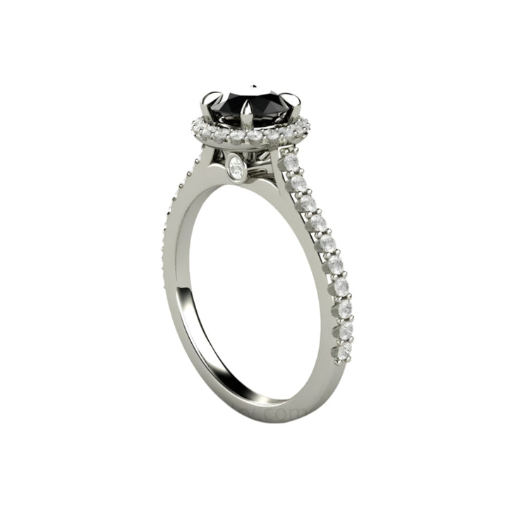 Petite Pave Halo Black Diamond Engagement Ring, Rare Earth Jewelry