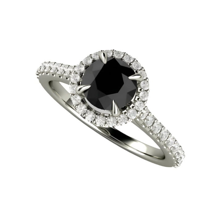 Petite Pave Halo Black Diamond Engagement Ring, Rare Earth Jewelry