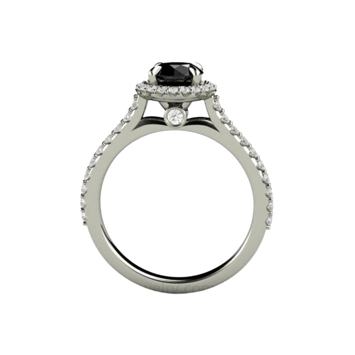 Petite Pave Halo Black Diamond Engagement Ring, Rare Earth Jewelry