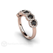 Black Diamond Ring Diamond Halo Style Unique Engagement Ring or Wedding Band 18K Rose Gold - Rare Earth Jewelry