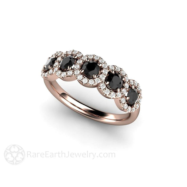 Black Diamond Ring Diamond Halo Style Unique Engagement Ring or Wedding Band 18K Rose Gold - Rare Earth Jewelry