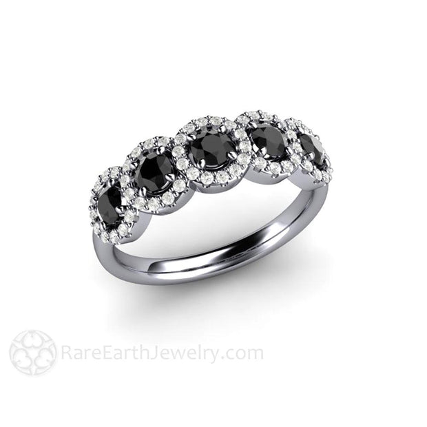 Black Diamond Ring Diamond Halo Style Unique Engagement Ring or Wedding Band Platinum - Rare Earth Jewelry