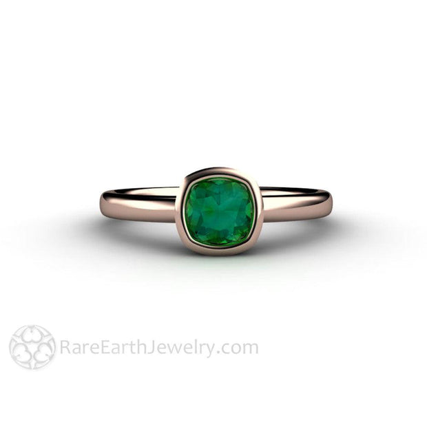 Blue Green Tourmaline Ring Cushion Cut Bezel Solitaire 14K Rose Gold - Rare Earth Jewelry