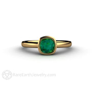 Blue Green Tourmaline Ring Cushion Cut Bezel Solitaire 18K Yellow Gold - Rare Earth Jewelry