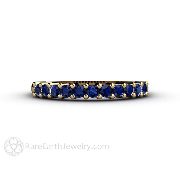 Blue Sapphire Anniversary Band or Stacking Ring September Birthstone 14K Yellow Gold - Rare Earth Jewelry