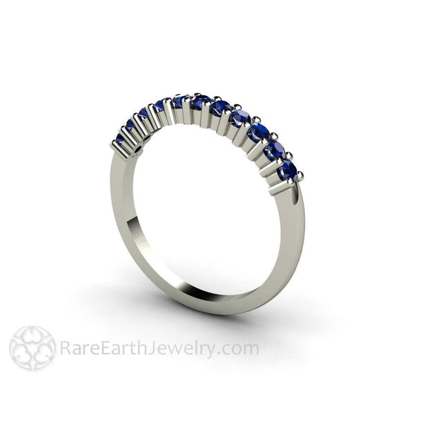 Blue Sapphire Anniversary Band or Stacking Ring September Birthstone 14K White Gold - Rare Earth Jewelry