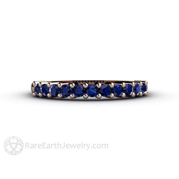 Blue Sapphire Anniversary Band or Stacking Ring September Birthstone - 14K Rose Gold - Band - Blue - Round - Rare Earth Jewelry