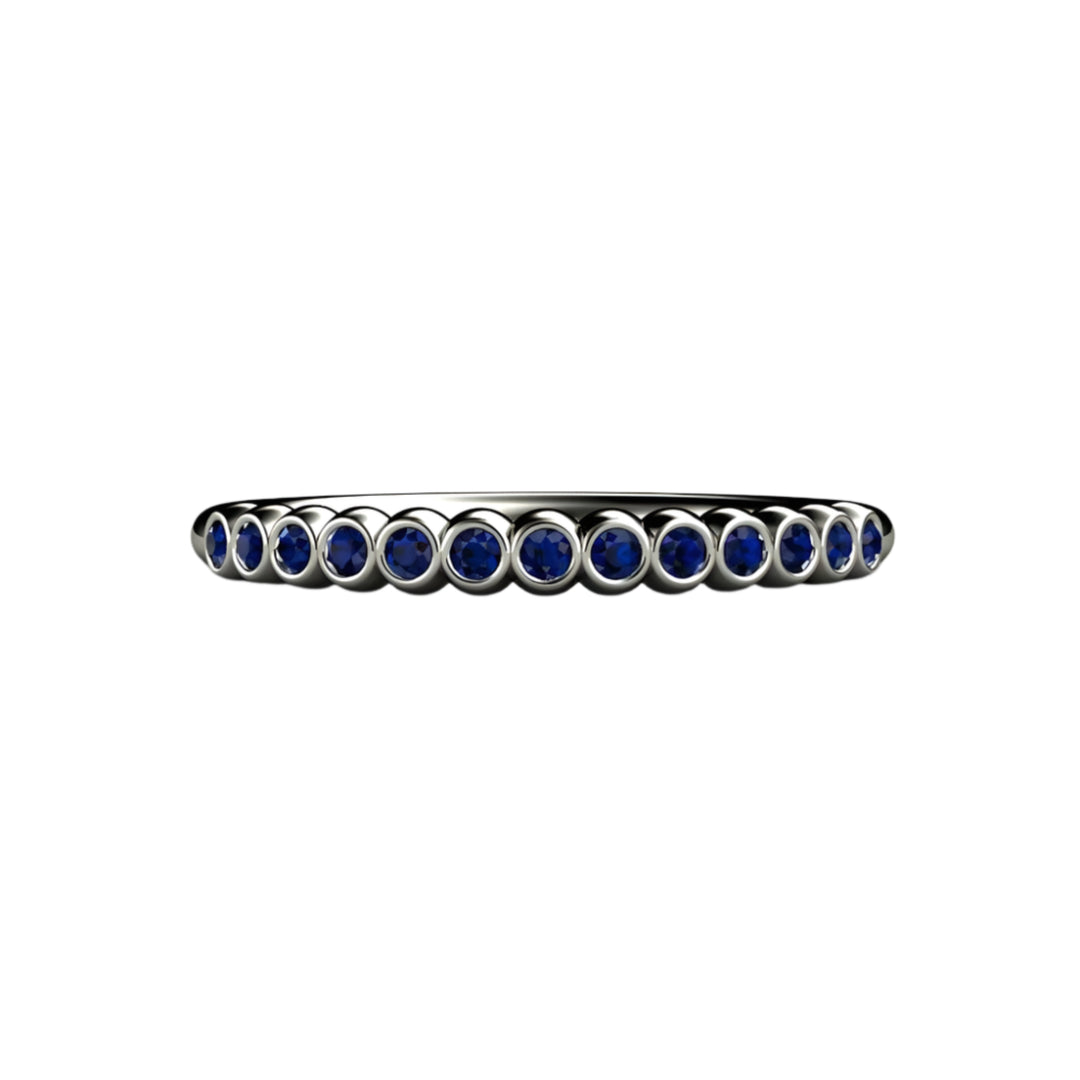 Blue Sapphire Bezel Set Stacking Ring, September Birthstone Band, Tiny Bubble Stacking Ring, Natural Blue Sapphire Band | Rare Earth Jewelry