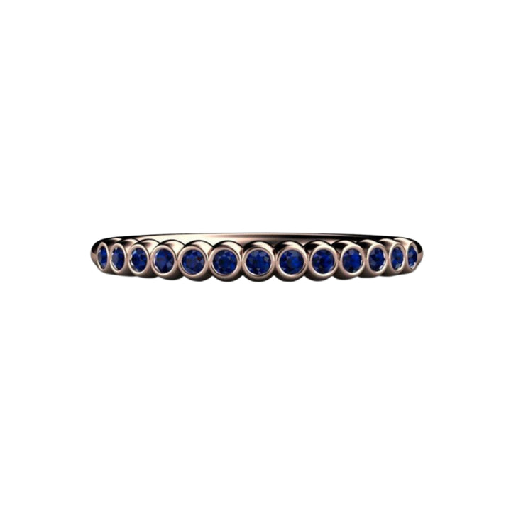 Rose Gold Blue Sapphire Band, Bubble Style Stacking Ring, Modern Round Bezel Setting, September Birthday Gift or Push Present | Unique Stacking Rings | Rare Earth Jewelry
