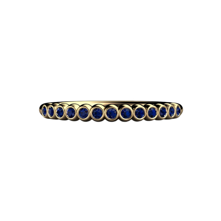 14K Gold Blue Sapphire Band, Bubble Style Band, Blue Sapphire Bezel Setting, Blue Sapphire Ring | Rare Earth Jewelry