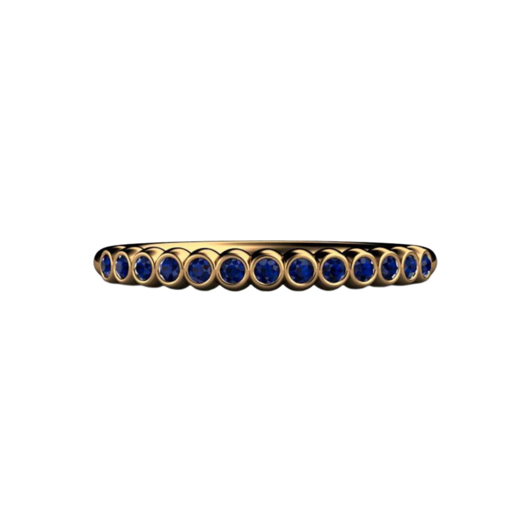 Blue Sapphire Bezel Set Band in 18K Yellow Gold, Unique Stacking Ring with Blue Gemstone, September Birthstone Ring, Tiny Bubble Band, Blue Sapphire Ring | Rare Earth Jewelry
