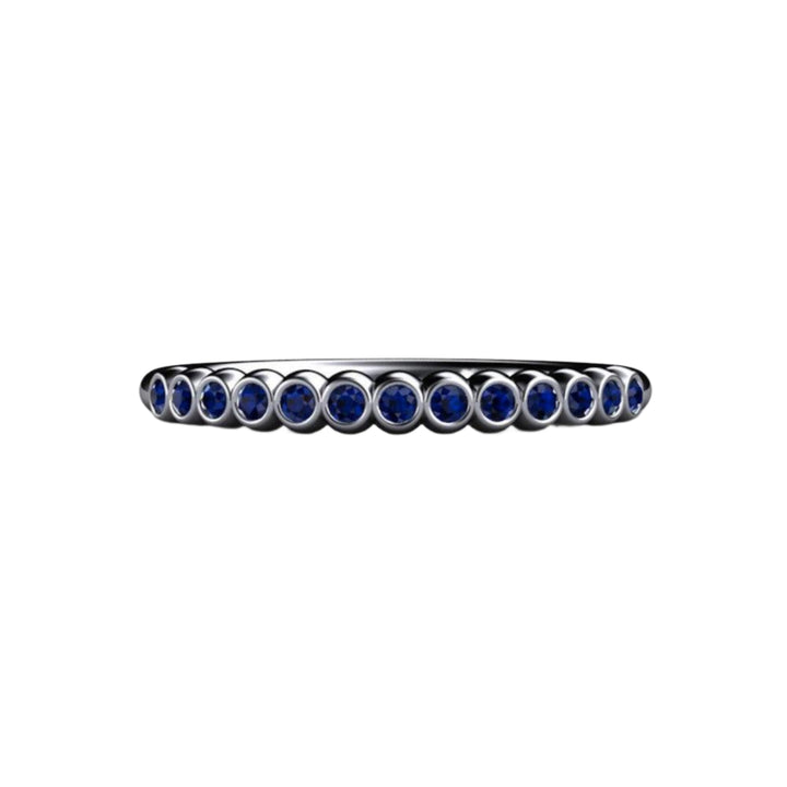 Blue Sapphire Bezel Set Stacking Ring in Platinum, September Birthstone Band, Tiny Bubble Band, Blue Sapphire Ring | Rare Earth Jewelry