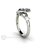 Blue Sapphire Claddagh Ring Celtic Engagement Ring Irish Jewelry 14K White Gold - Engagement Only - Rare Earth Jewelry