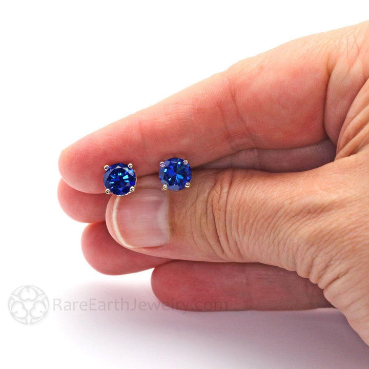 Blue Sapphire Earrings Round Studs in 14K Gold - Rare Earth Jewelry