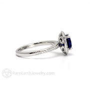 Blue Sapphire Engagement Ring Cushion Halo with Diamonds - 18K White Gold - Blue - Cushion - Halo - Rare Earth Jewelry