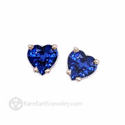 Blue Sapphire Heart Earrings Natural Ceylon Blue Sapphire Stud Earrings 14K White Gold - Rare Earth Jewelry