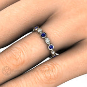Blue Sapphire Wedding Ring with Diamonds Stacking Ring 14K White Gold - Rare Earth Jewelry