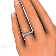 Blue Zircon and Diamond Ring East West Oval Cut Anniversary Band Platinum - Rare Earth Jewelry