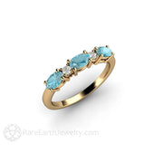 Blue Zircon and Diamond Ring East West Oval Cut Anniversary Band 14K Yellow Gold - Rare Earth Jewelry