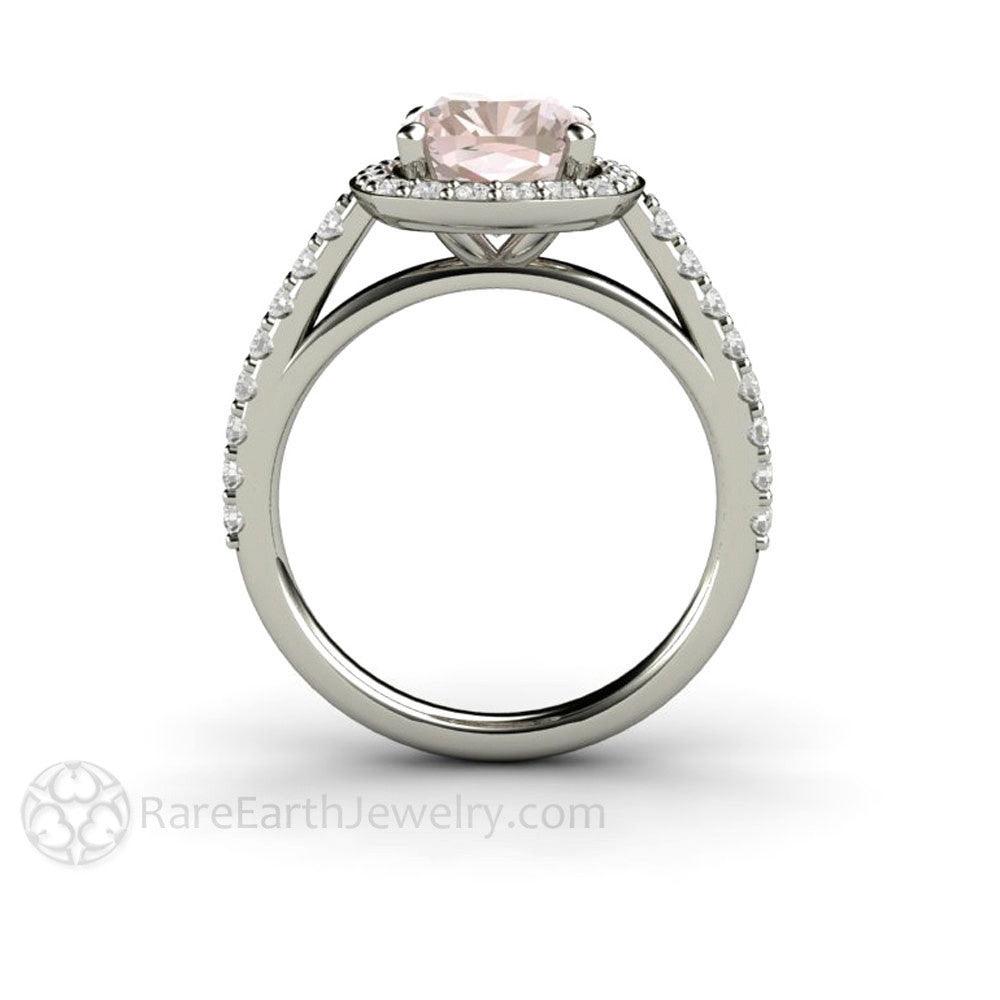 Morganite Cushion Cut Halo Engagement Ring Bridal Set - Rare Earth Jewelry